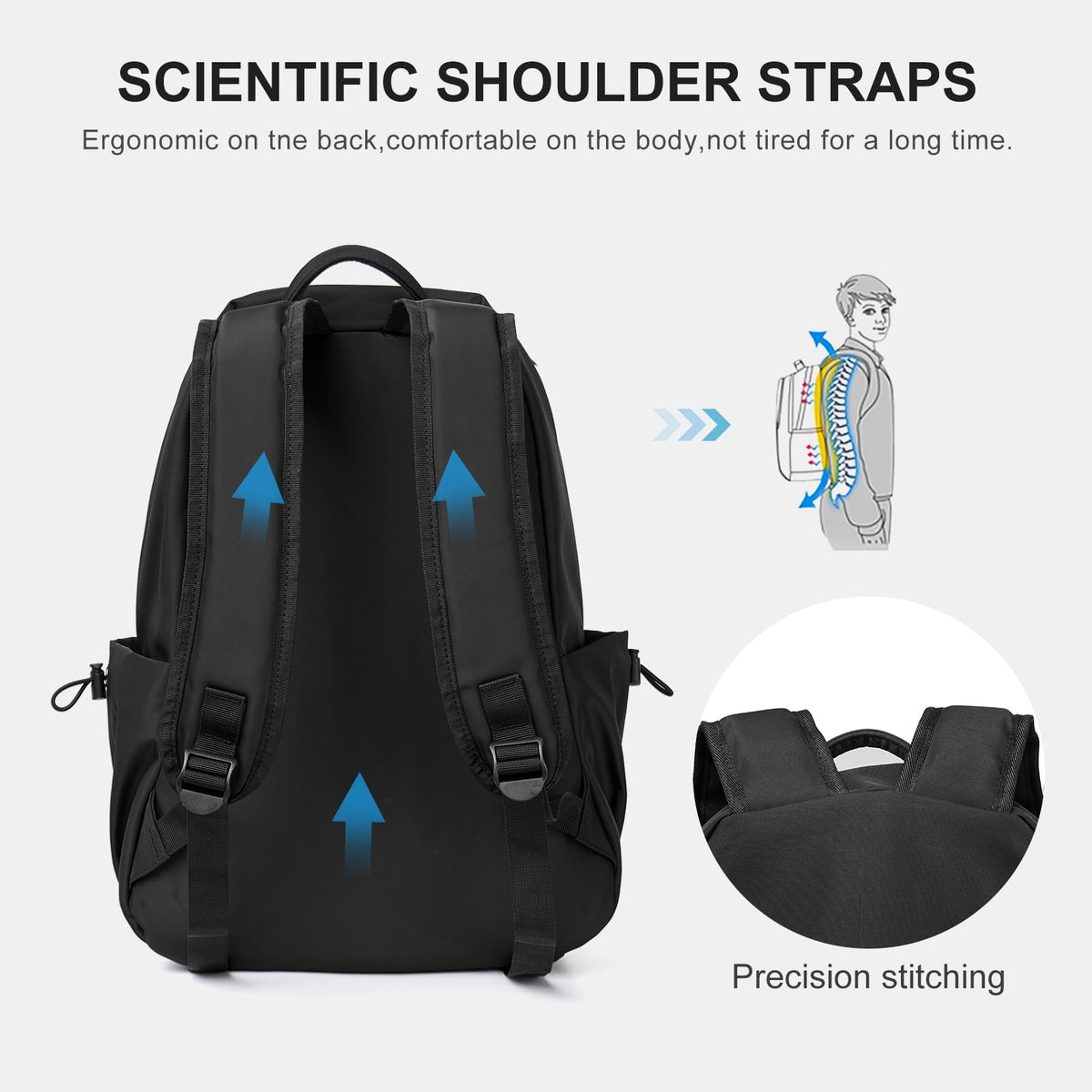 Unisex Lightweight Water-Resistant Backpack Black — product image 5