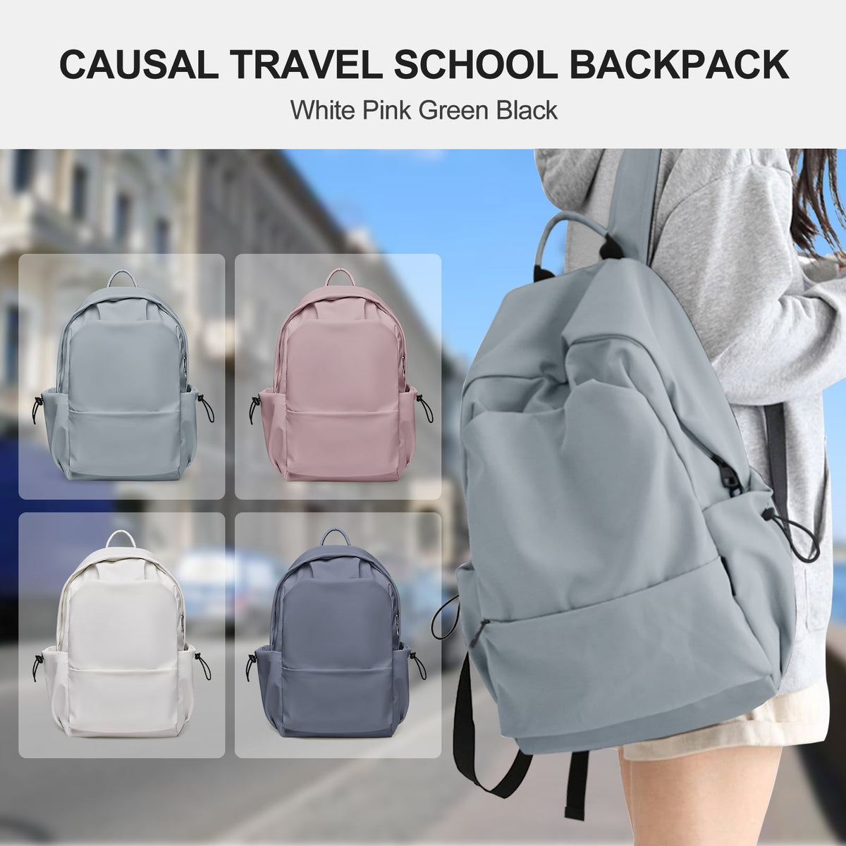 Unisex Lightweight Water-Resistant Backpack, Black Blue — product image 5