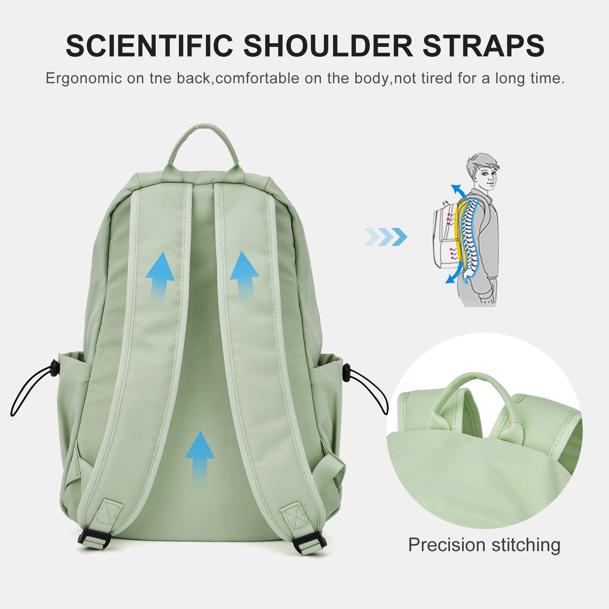 Unisex Lightweight Water-Resistant Backpack, Black Light Green — product image 5