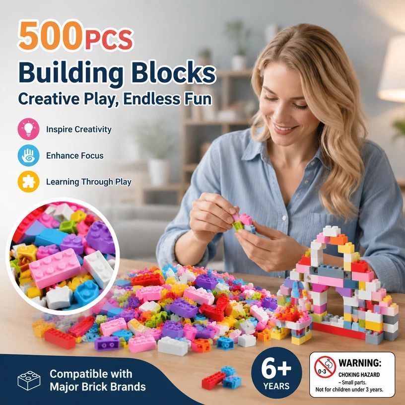 500-Piece Mini Building Blocks Puzzle Set – Girls’ Colours — product image 1