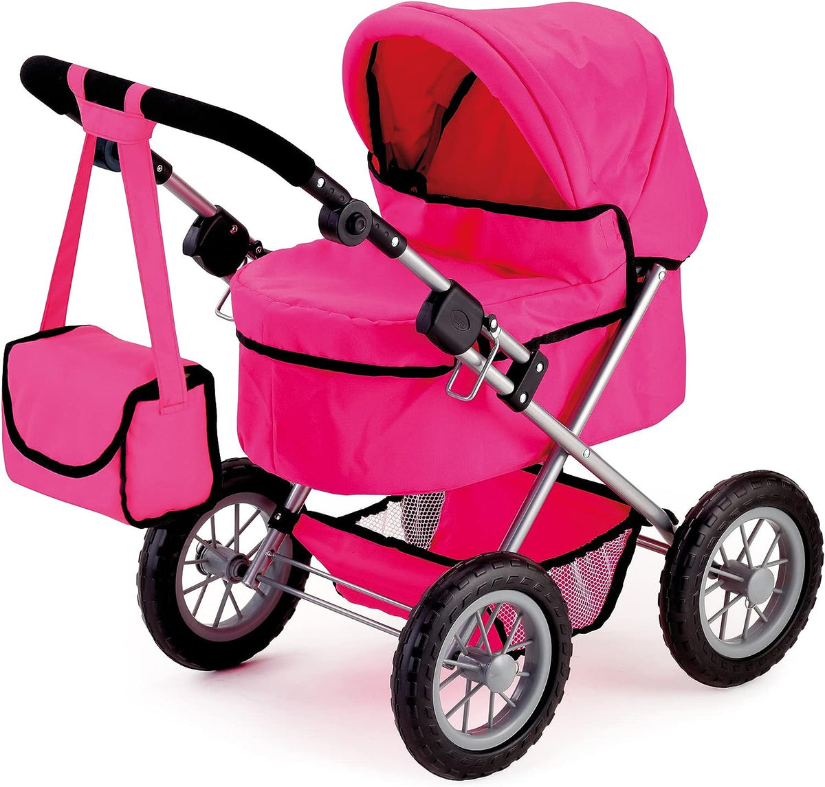Folding Dolls' Pram with Adjustable Handle & Bag — Pink — product image 1