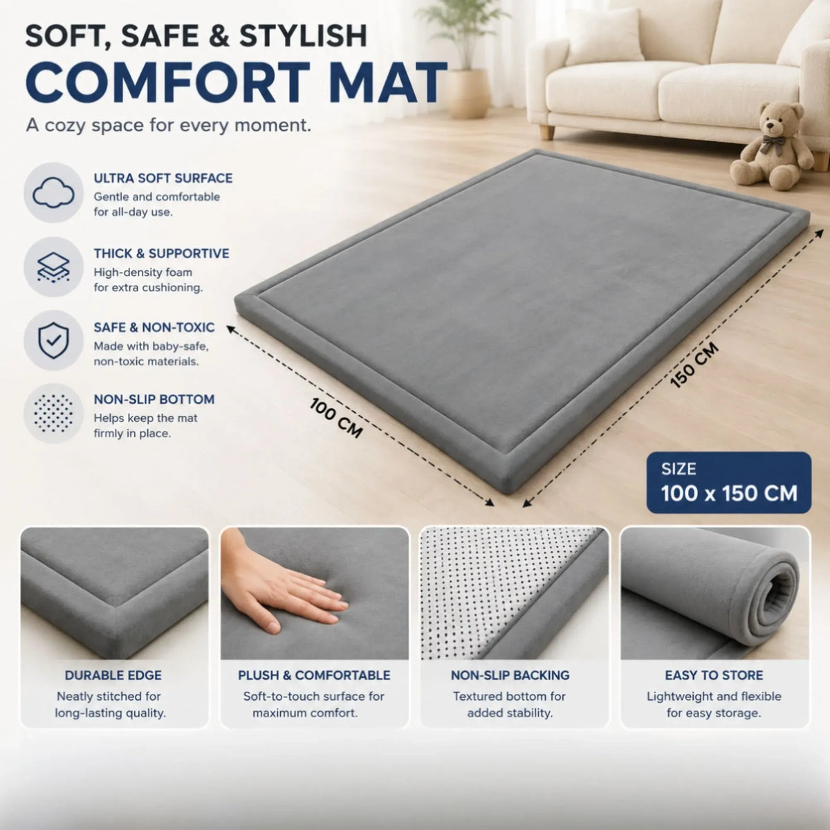 CARLA HOME Foam Play Mat — Grey, 100 × 150 cm — product image 4