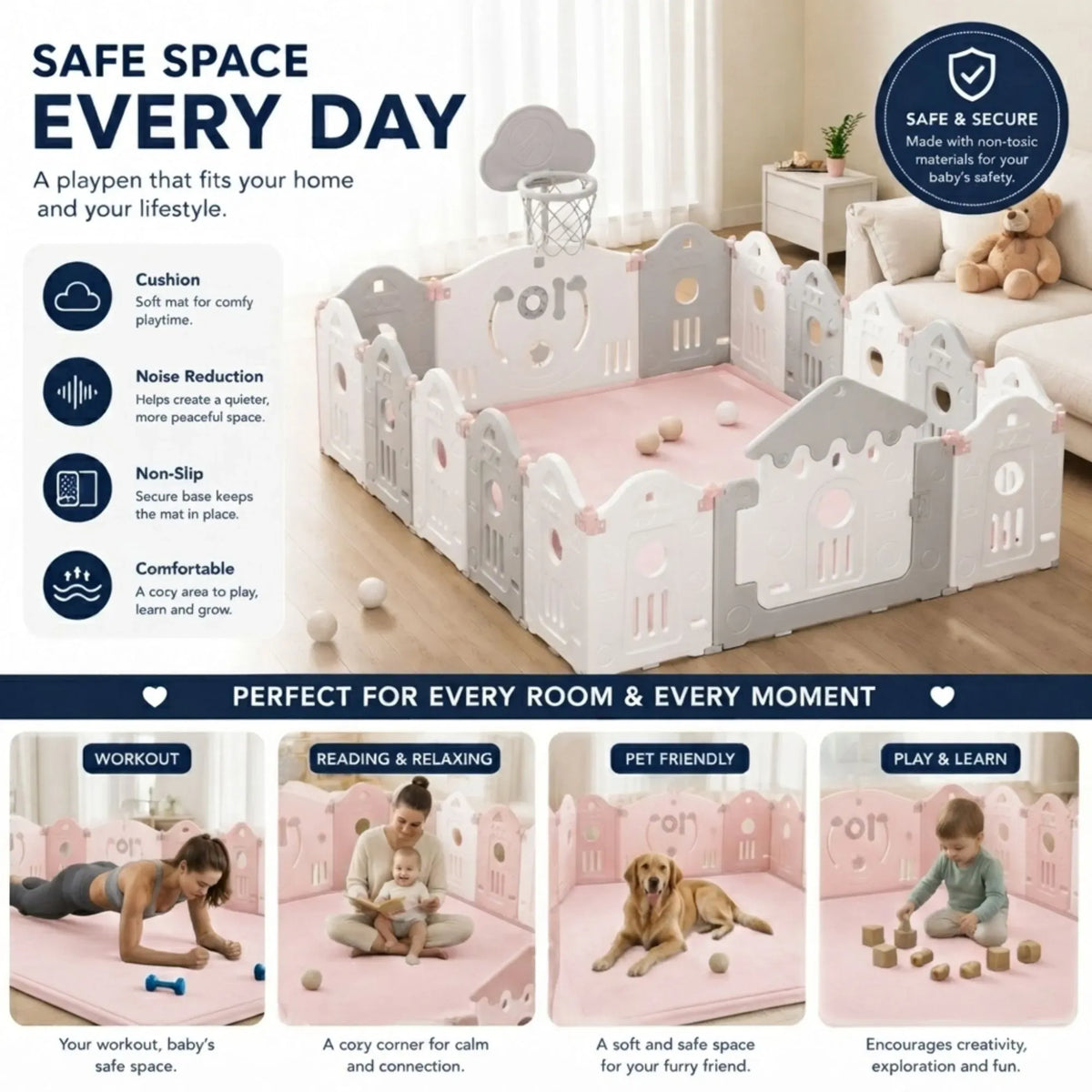 CARLA HOME Foam Play Mat — Pink, 100 × 150 cm — product image 5