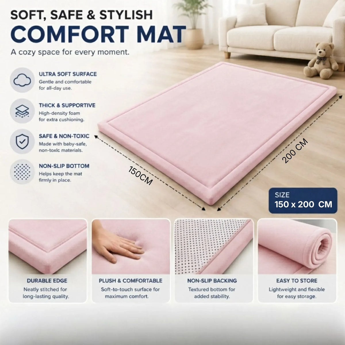 CARLA HOME Foam Play Mat — Pink, 150 × 200 cm — product image 4