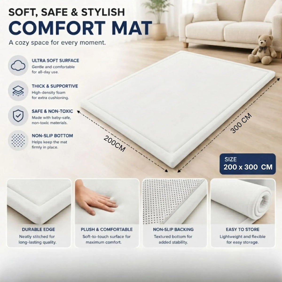 CARLA HOME Foam Play Mat — White, 200 × 300 cm — product image 4