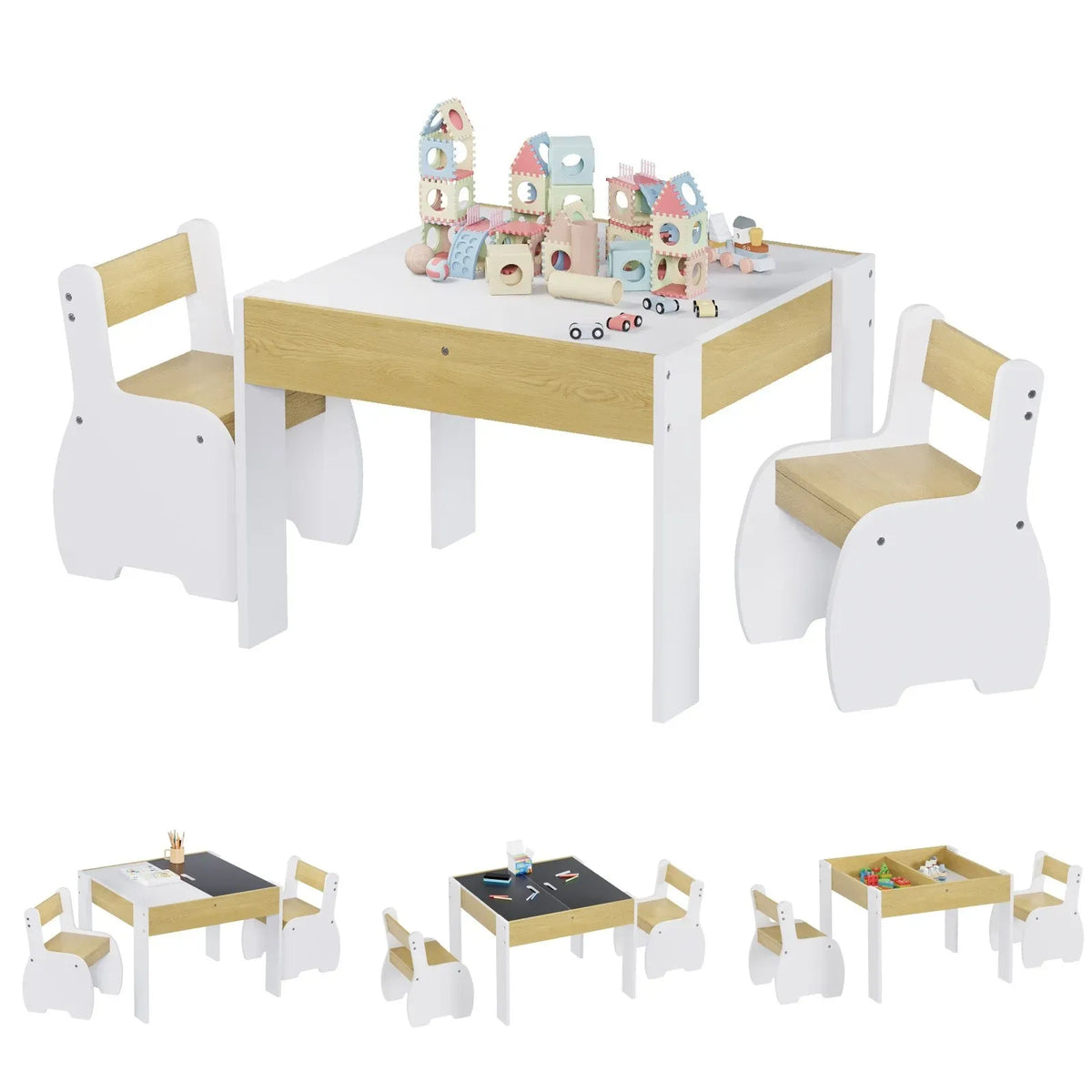 Kids' Table & 2 Chairs with Storage — White, 60 × 60 × 48 cm — product image 1