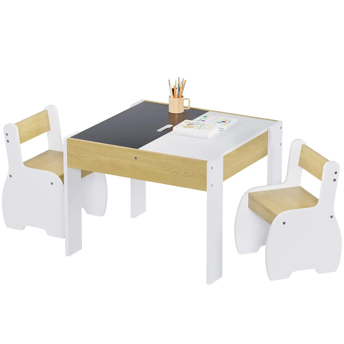 Kids' Table & 2 Chairs with Storage — White, 60 × 60 × 48 cm — product image 2