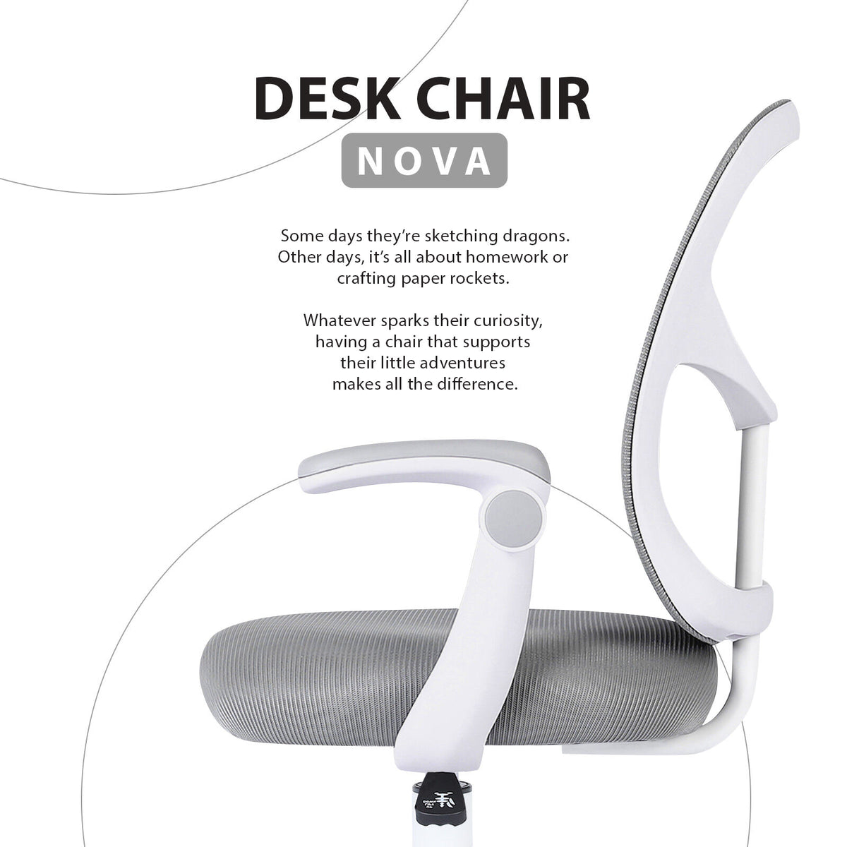 NOVA Kids' Study Chair with Footrest — Grey — product image 3