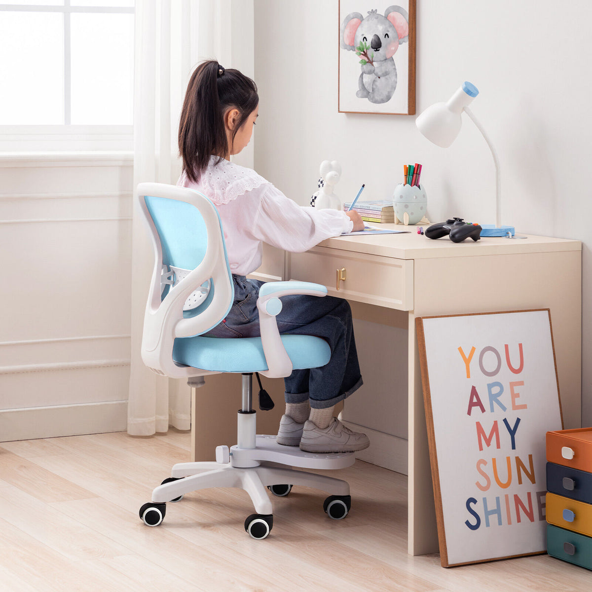 CILO Kids' Study Chair with Footrest — Blue — product image 5