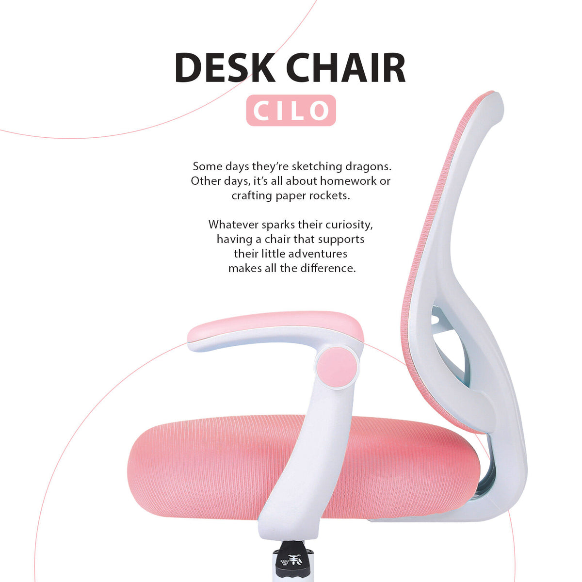 CILO Kids' Study Chair with Footrest — Pink — product image 3