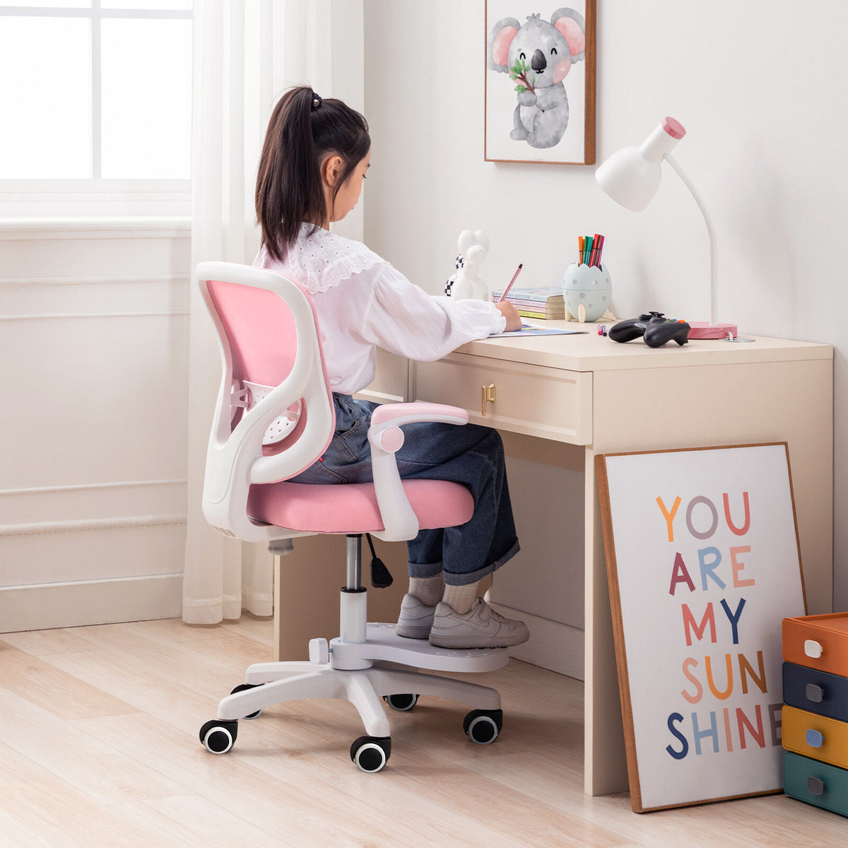 CILO Kids' Study Chair with Footrest — Pink — product image 5