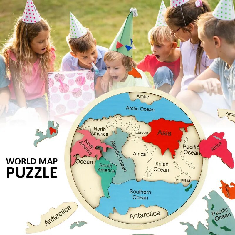Colorful Wooden World Map Puzzle – 7 Continents Educational Geography Toy for Kids — product image 1