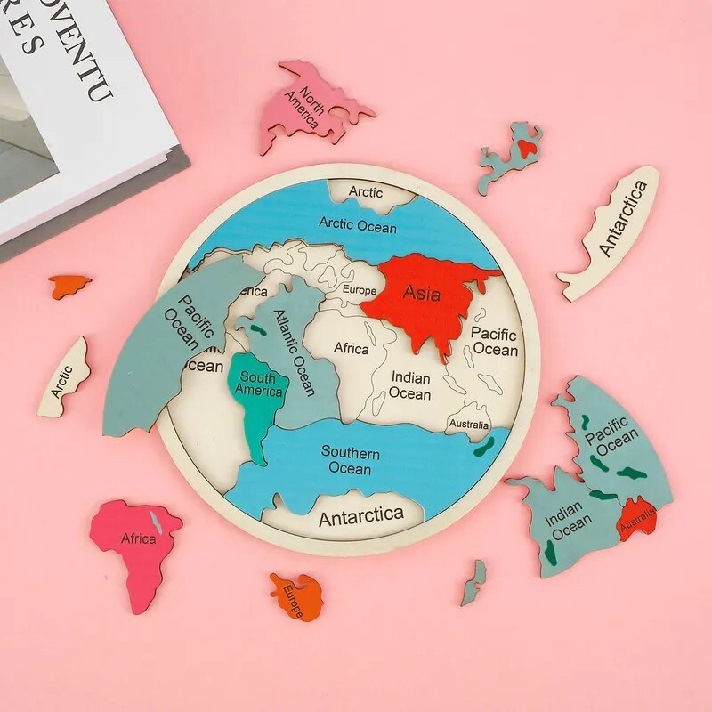 Colorful Wooden World Map Puzzle – 7 Continents Educational Geography Toy for Kids — product image 3