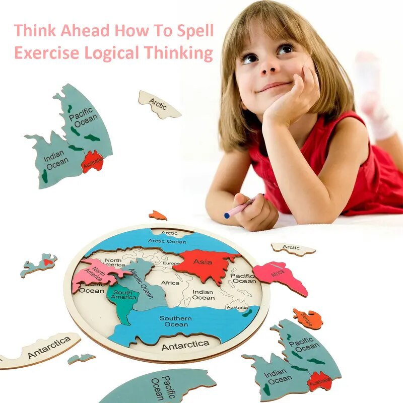 Colorful Wooden World Map Puzzle – 7 Continents Educational Geography Toy for Kids — product image 4