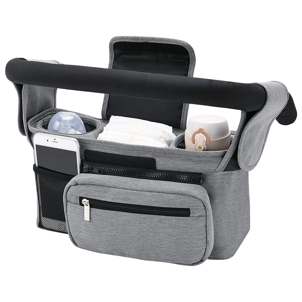 Pram Organiser with Insulated Cup Holders & Wristlet — Grey — product image 1