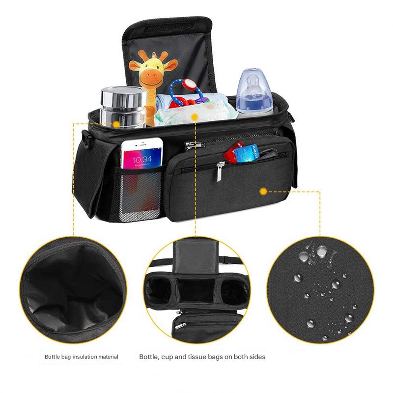 Pram Organiser with Insulated Cup Holders & Wristlet — Grey — product image 3