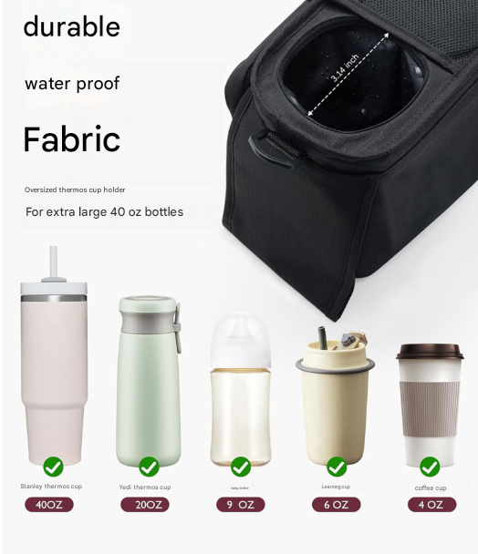 Pram Organiser with Insulated Cup Holders & Wristlet — Grey — product image 7