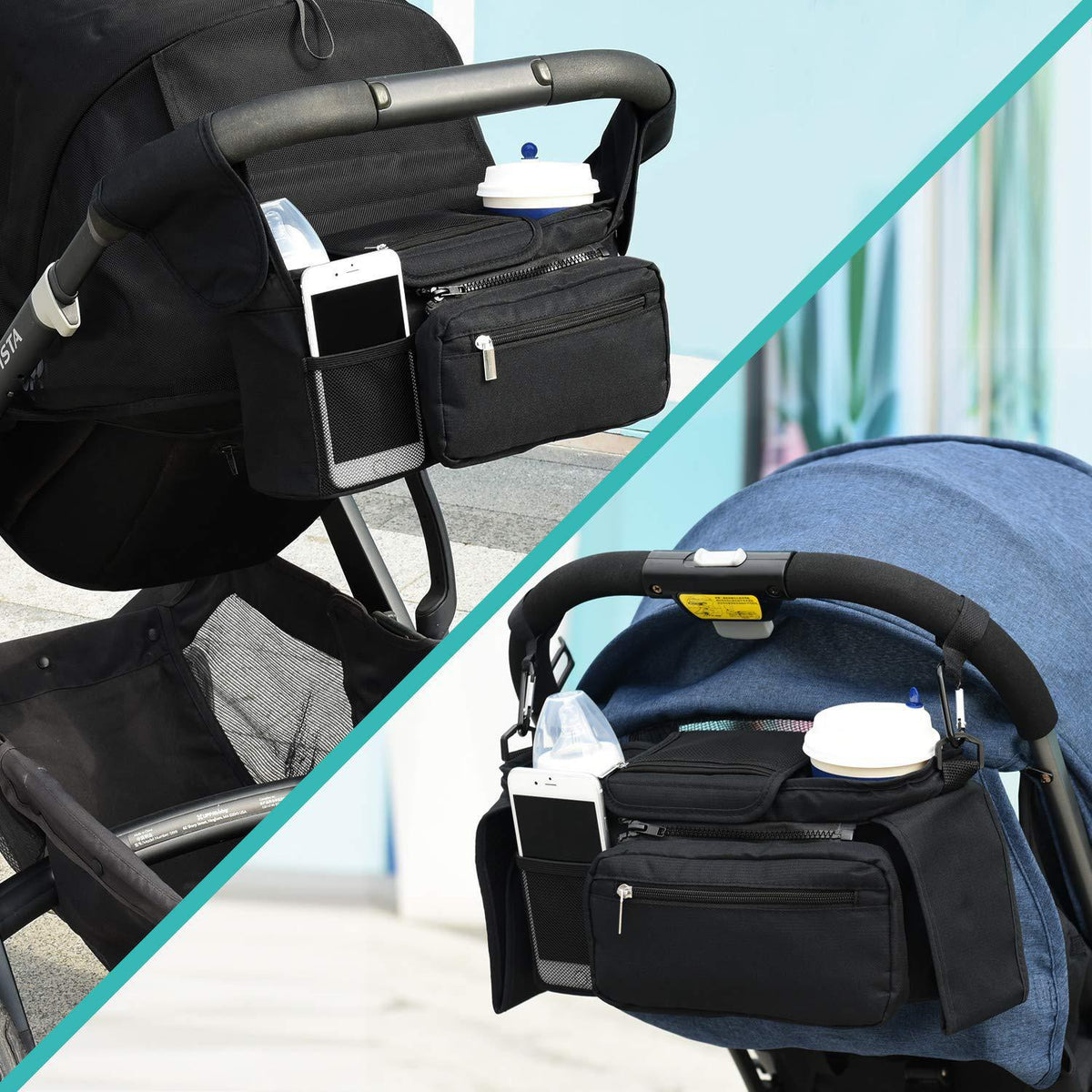 Pram Organiser with Insulated Cup Holders & Wristlet — Grey — product image 9