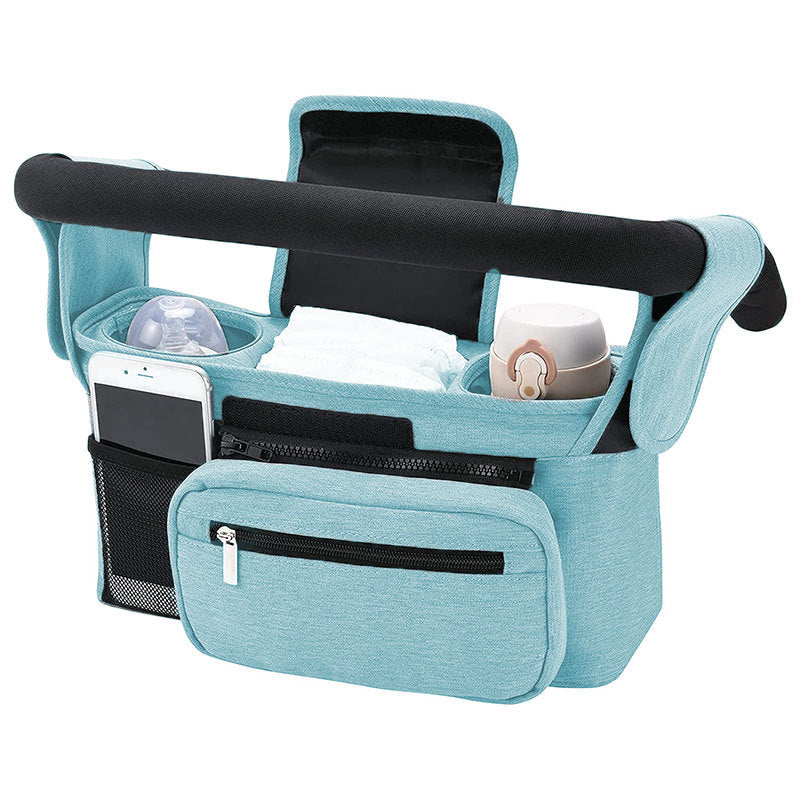 Pram Organiser with Insulated Cup Holders & Wristlet — Blue — product image 1