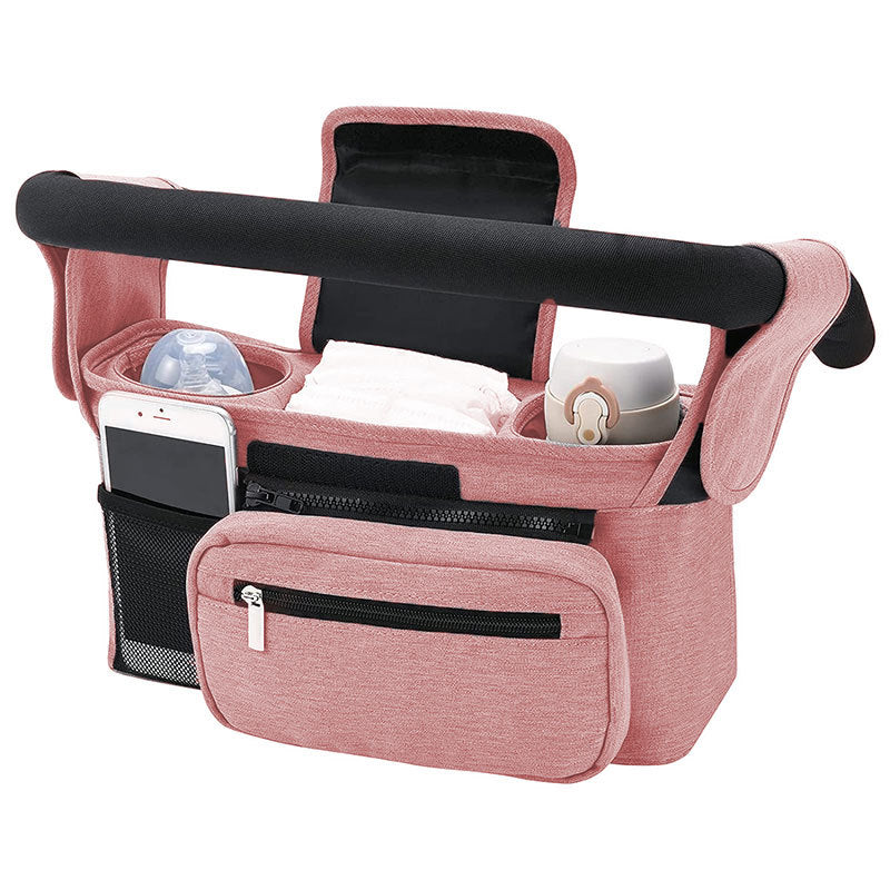 Pram Organiser with Insulated Cup Holders & Wristlet — Pink — product image 1