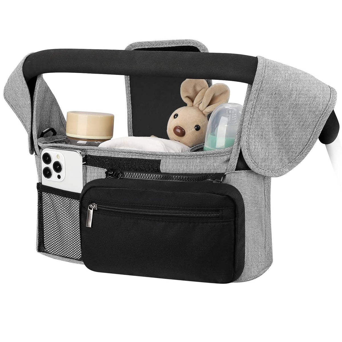 Universal Stroller Organiser with Insulated Cup Holders – Grey & Black — product image 1