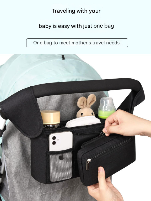 Universal Stroller Organiser with Insulated Cup Holders – Grey & Black — product image 5