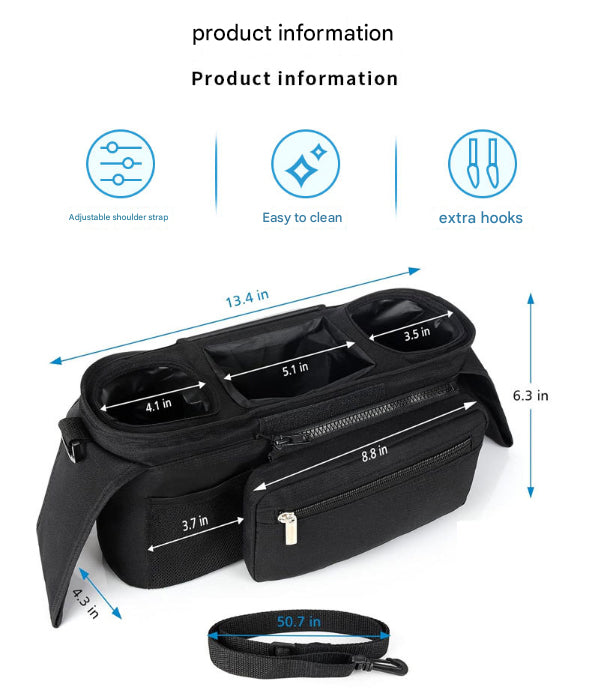 Universal Stroller Organiser with Insulated Cup Holders – Black & Pink — product image 4