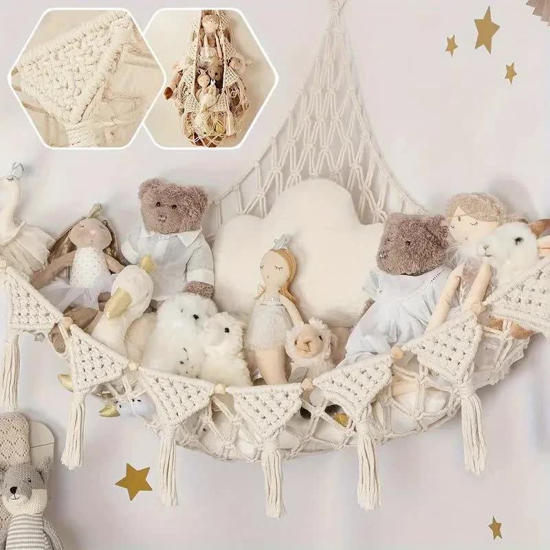Hand-Woven Cotton Toy Storage Hammock – White — product image 1