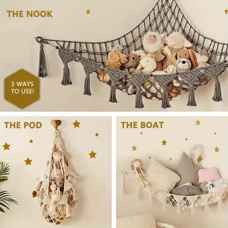 Hand-Woven Cotton Toy Storage Hammock – White — product image 4