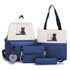 Cat Print School Backpack Set — Blue, 4 Pieces — product image 1