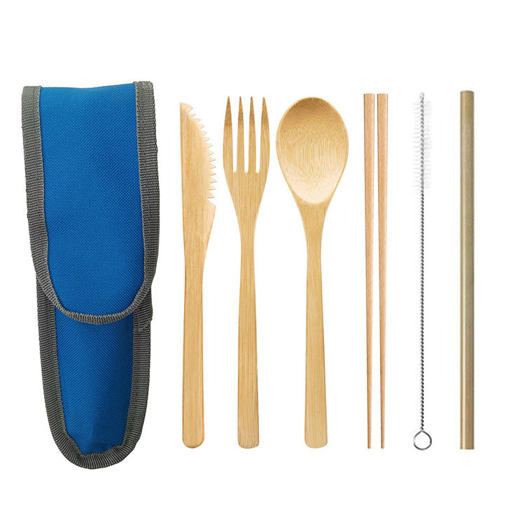 Blue roll pouch for the bamboo travel cutlery set
