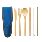 Blue roll pouch for the bamboo travel cutlery set