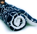 Blue bone-print pet blanket with white fluffy reverse