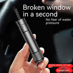 Compact car escape tool with glass-breaker point and belt cutter
