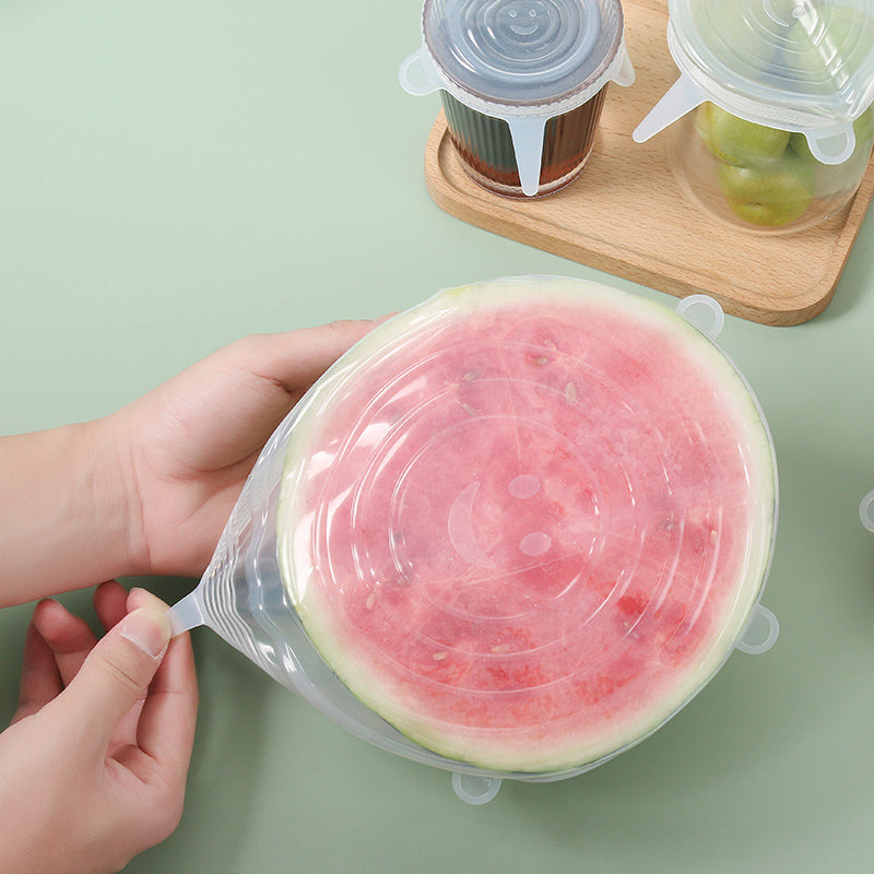 6-piece silicone stretch lid set fitted over a bowl
