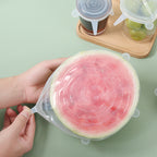 6-piece silicone stretch lid set fitted over a bowl