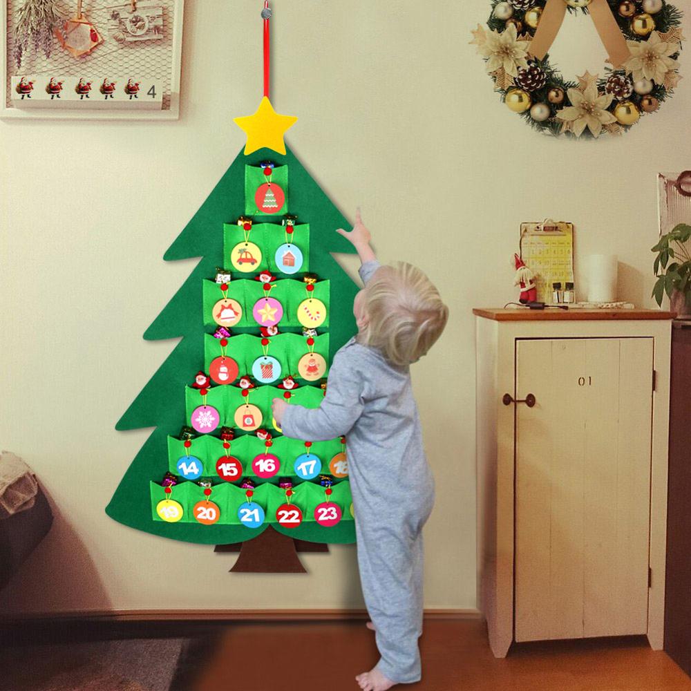 Christmas tree advent calendar displayed at home; treats and room decorations not included