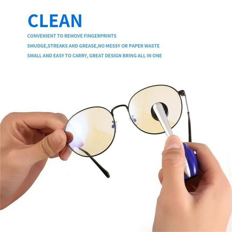 Pocket glasses cleaning brush and holder