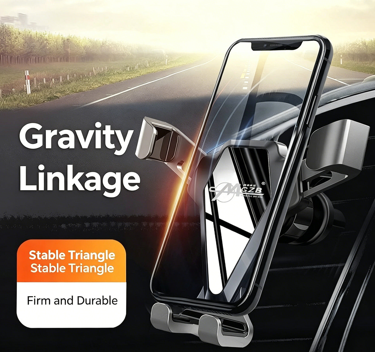 Gravity-lock car phone mount dimensions and detail