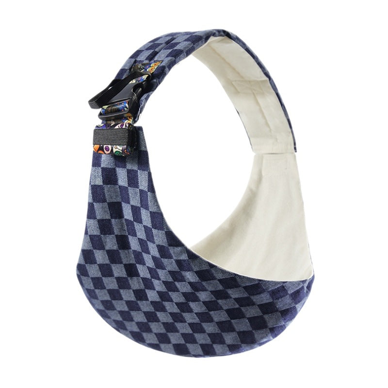 Carry Close Blue Gingham fabric seat and strap detail