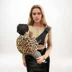 Carry Close leopard-print sling shown worn in a supplier demonstration