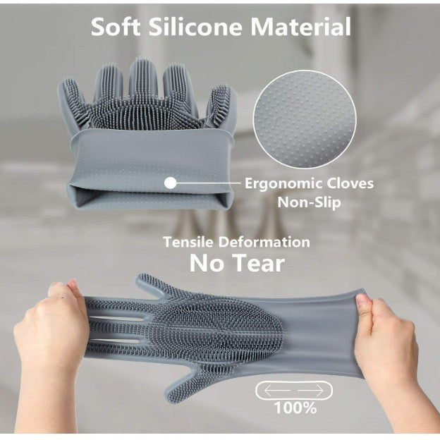 Grey Silicone Pet Grooming Gloves bristle and grip detail