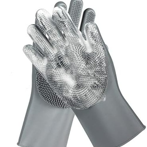 Grey Silicone Pet Grooming Gloves product view