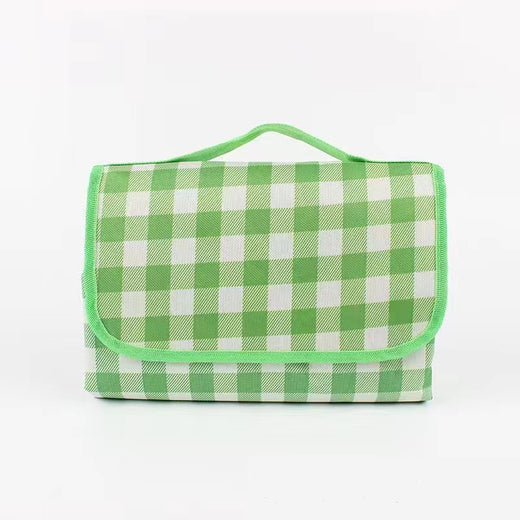 Foldable Gingham Picnic Mat — Green, 100 × 150 cm