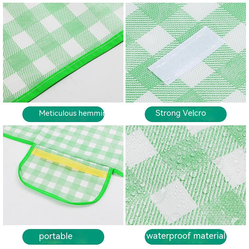 Close-up details of the picnic mat edging, fastening and carry handle