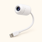 White USB projector with flexible neck, circular lens and USB-A connector