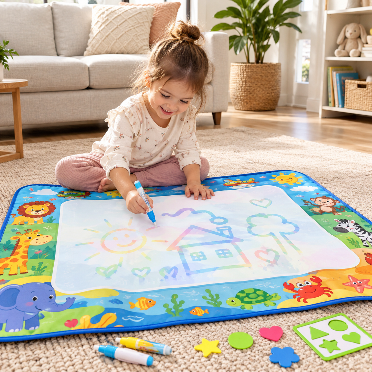 Child using Mini Theory water doodle mat at home