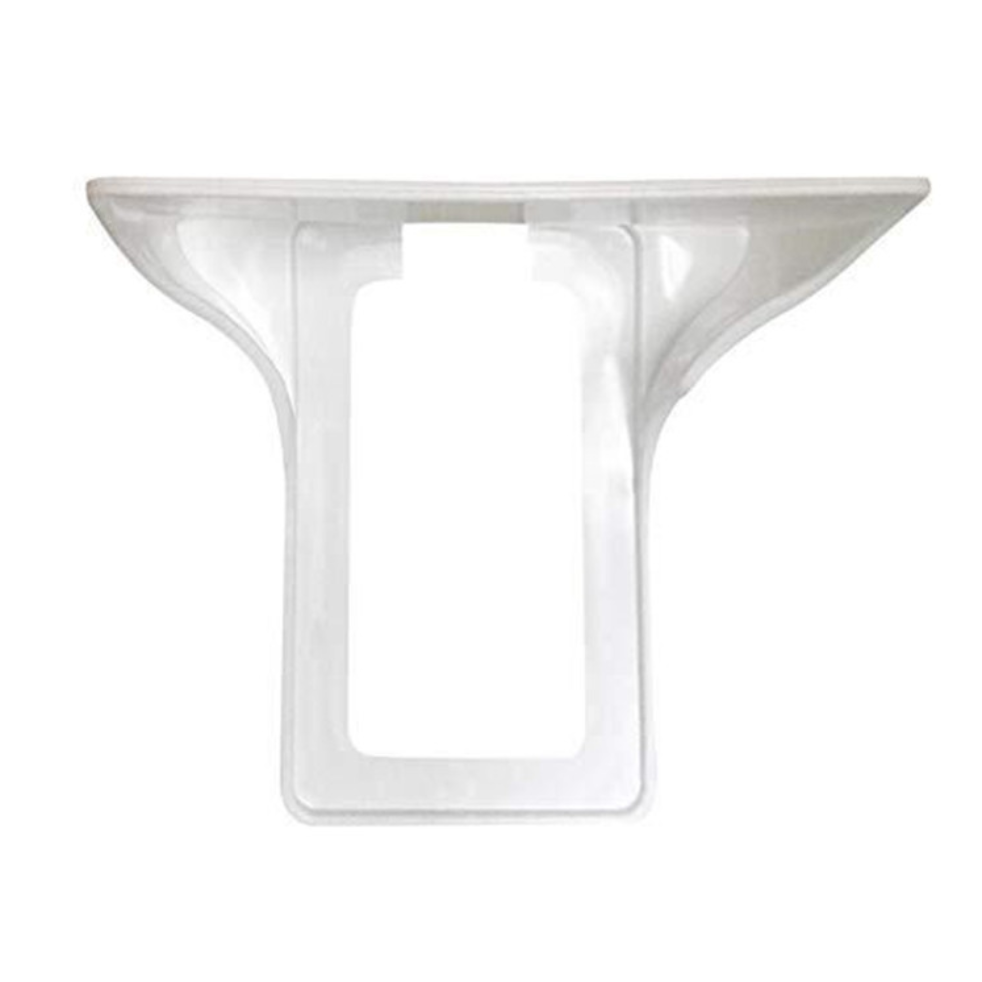 No-drill wall outlet organiser shelf installation detail