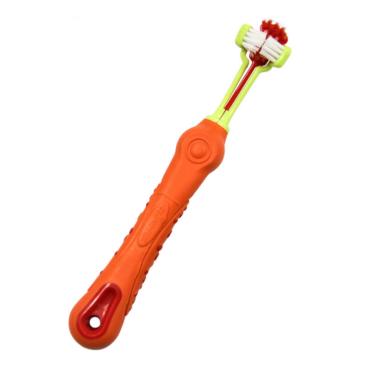 Orange three-sided pet toothbrush