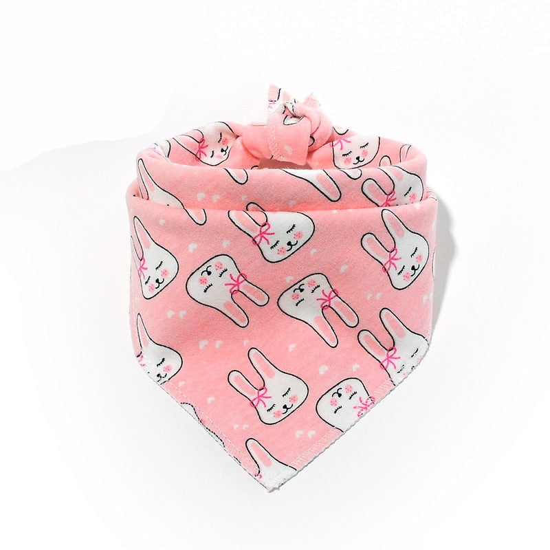 Pink bunny-print adjustable bandana bib
